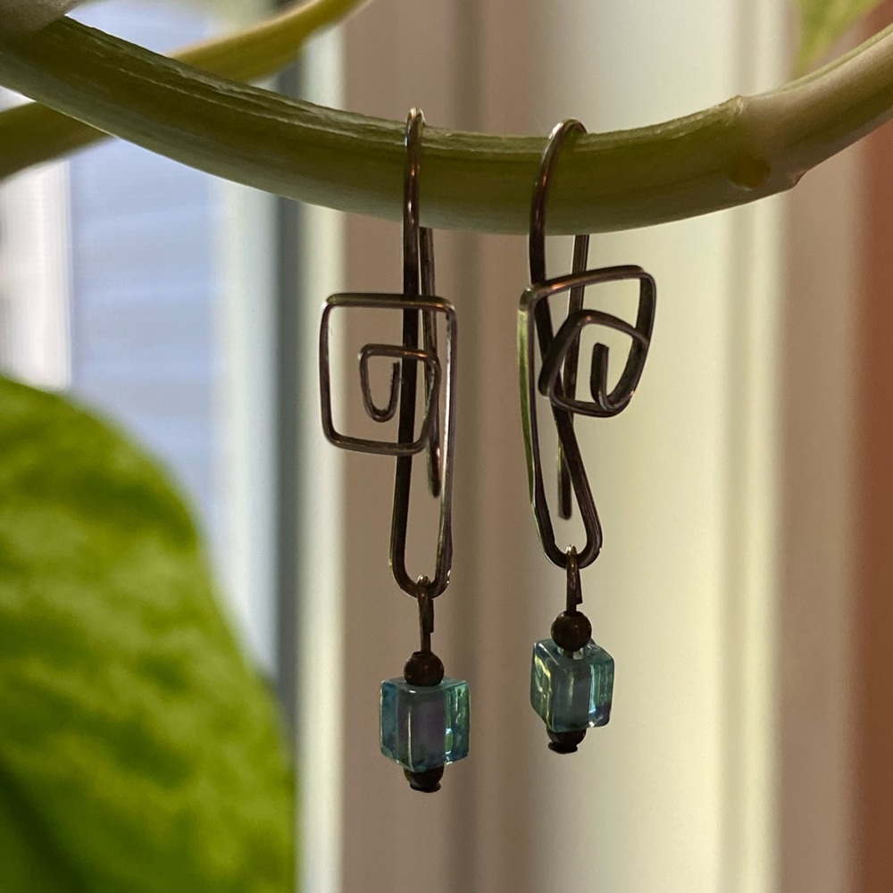 Silver drop earrings with blue stones